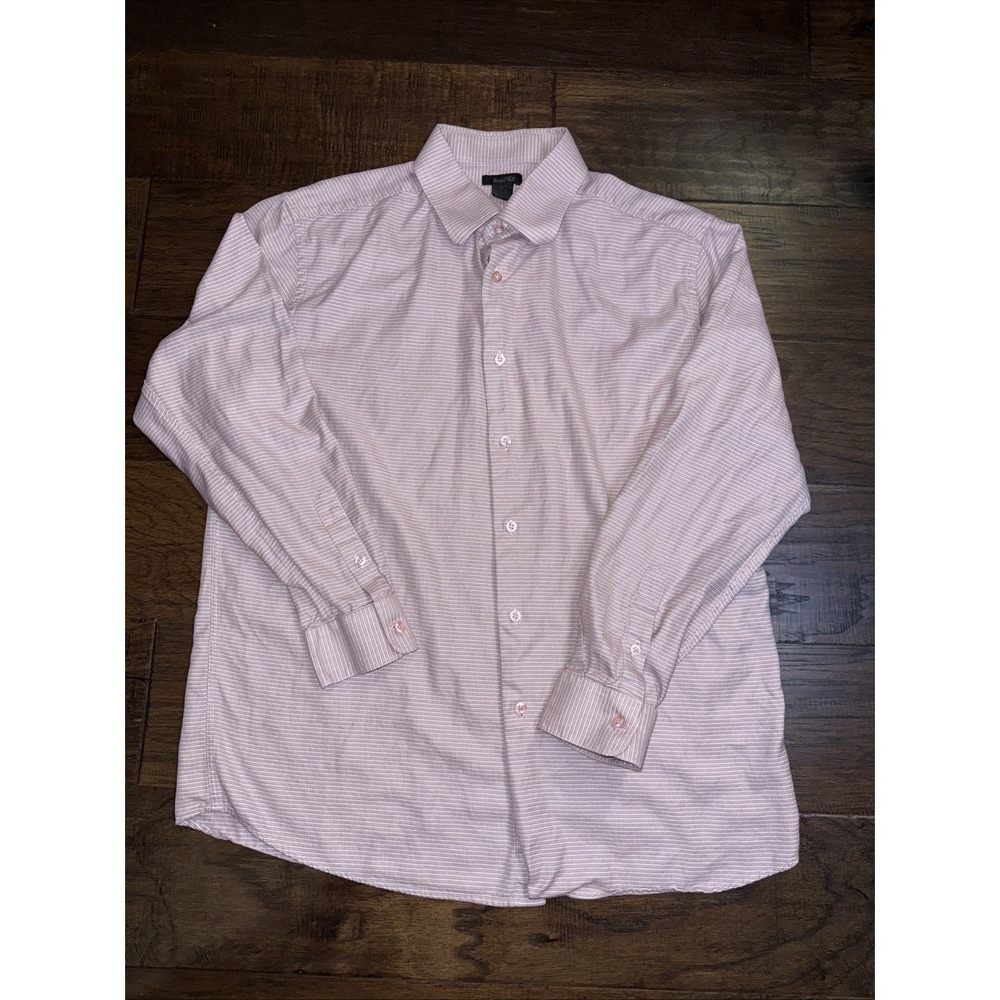 Marshall Fields Men's‎ Long Sleeve Shirt Pink White Stripes Large